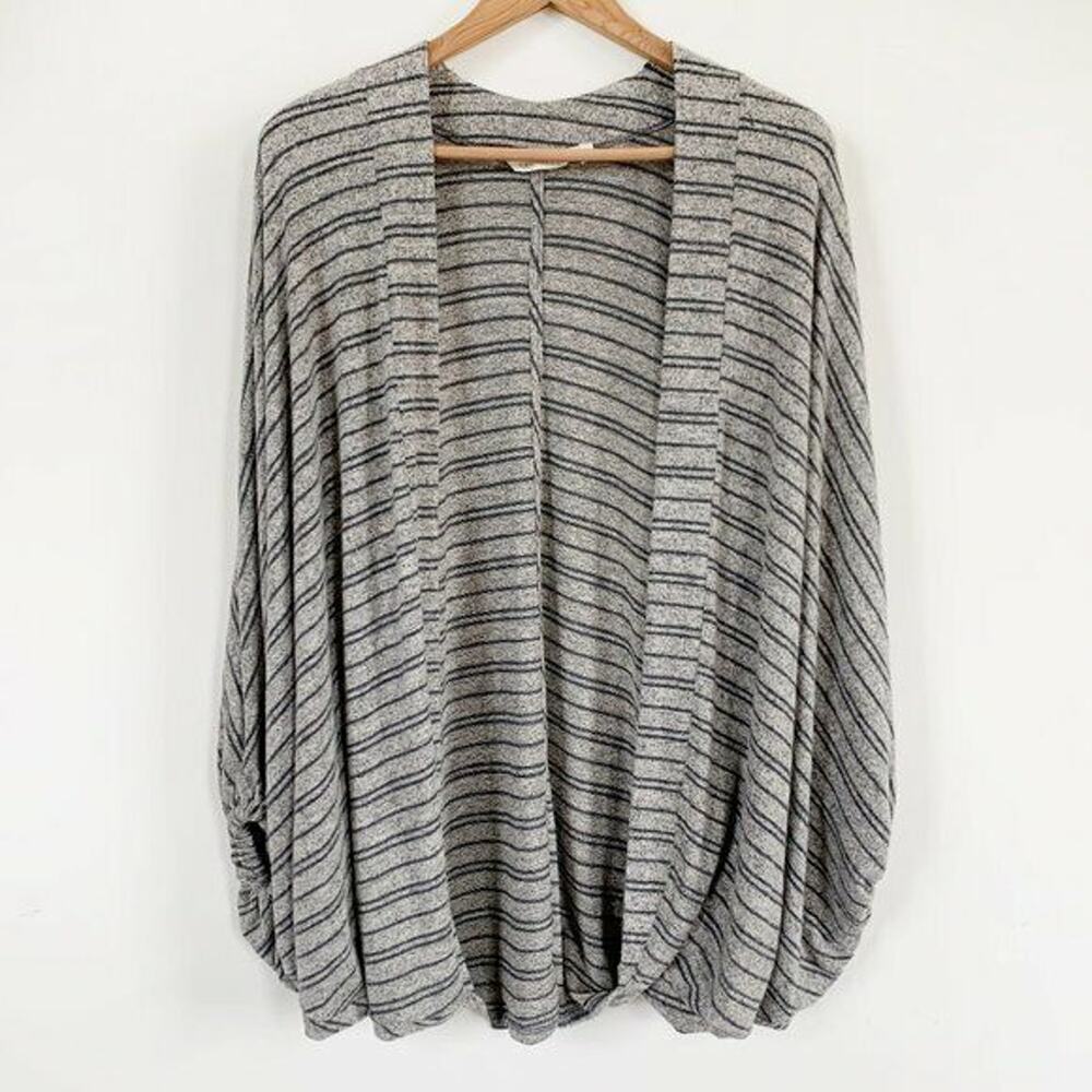 Soft Surroundings Cocoon Cardigan Women S/M Gray Stripe Kimono Topper Open Front